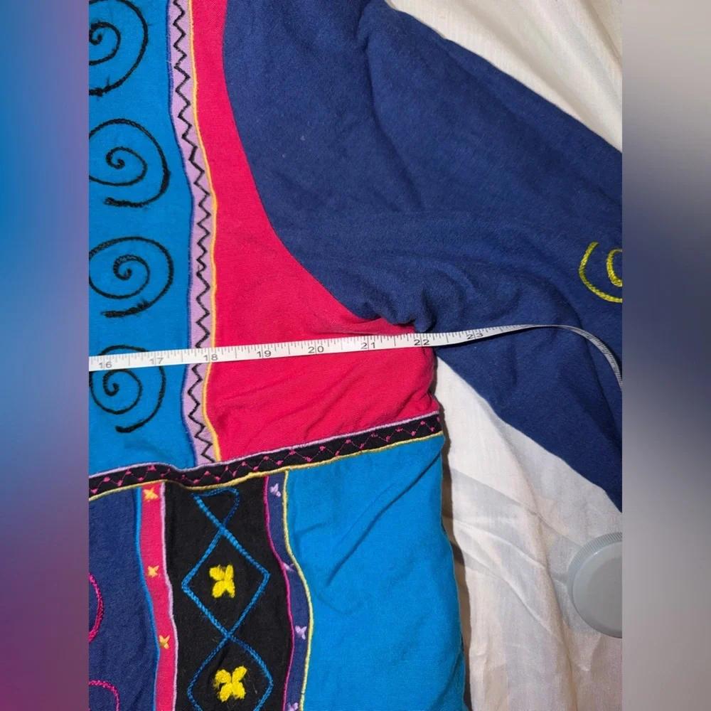 VTG Indigo Moon Patchwork Embroidered Jacket Boho Artsy Coat L